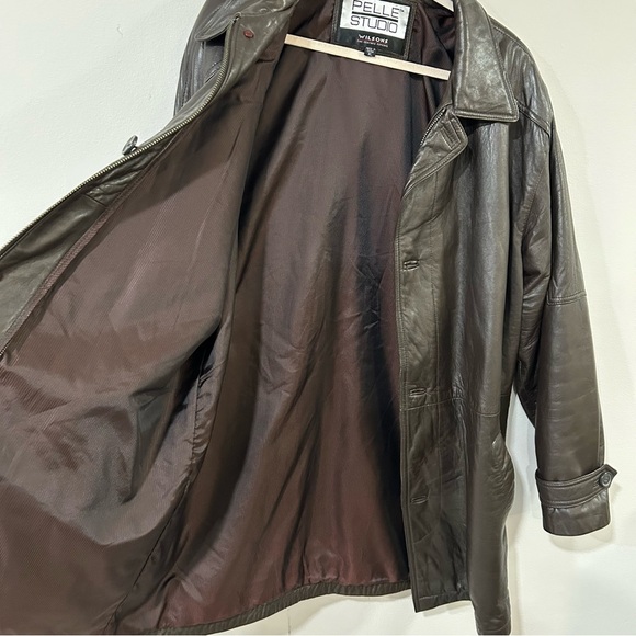 Wilson’s Leather Pelle Studio Brown Heavy Jacket Zip Up Button Men’s Size XL - Picture 4 of 6